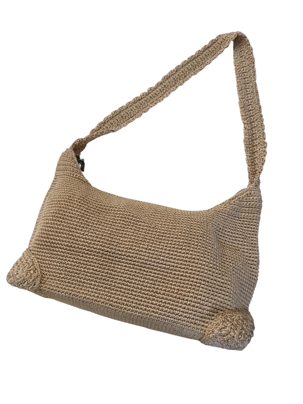 The Sak Crochet Shoulder Bag Tan Gold Speckle Boho Baguette Like New
